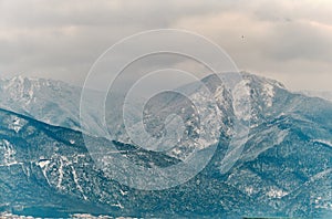 Ulu mountain uludag in bursa Turkey during winter and misty and foggy view