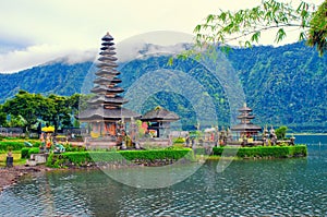 Ulun Danu Bratan Temple on Danau Beratan lake. Famous landmark and culture symbol of Bali, Indonesia