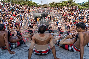 Uluwatu temple, Bali, Indonesia - January 2019: Kecak dance performed for public at Uluwatu Temple