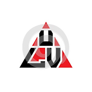 ULV triangle letter logo design with triangle shape. ULV triangle logo design monogram. ULV triangle vector logo template with red