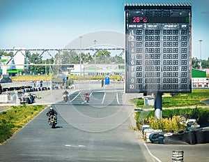 Ulyanovsk, Russia - August 19, 2017. Start of training session at a Ulyanovsk carting track. Motion blur.