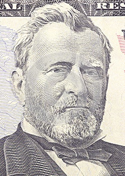 Ulysses S. Grant face on US fifty or 50 dollars bill macro, united states money closeup.