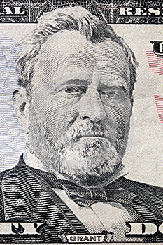 Ulysses S. Grant portrait on a twenty dollar bill.