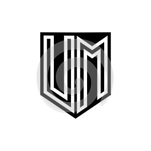 UM Logo monogram shield geometric white line inside black shield color design photo