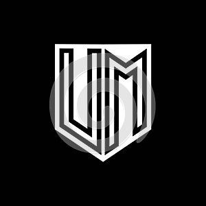 UM Logo monogram shield geometric black line inside white shield color design photo