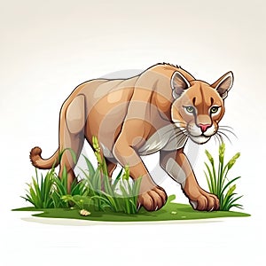 uma in cartoon style. Cute Puma isolated on white background. Watercolor drawing, hand-drawn Puma in watercolor. photo