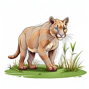 uma in cartoon style. Cute Puma isolated on white background. Watercolor drawing, hand-drawn Puma in watercolor. photo
