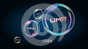 UMA token symbol in soap bubble, coin DeFi project decentralized finance. photo