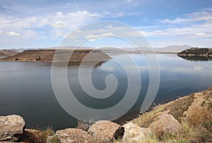 Umayo Lake at the archaelogical Site of Sillustani. Peru