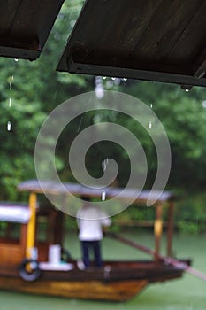 Umbrella boat under the rainy roof