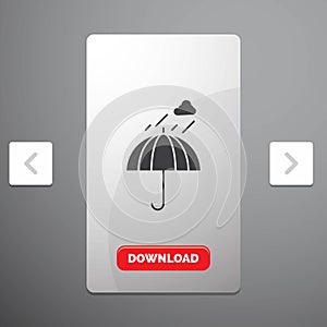Umbrella, camping, rain, safety, weather Glyph Icon in Carousal Pagination Slider Design & Red Download Button