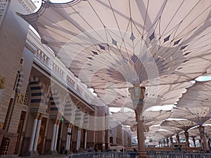 Umbrella construction on the square of Al-Masjid An-Nabawi or Prophet Muhammed Mosque