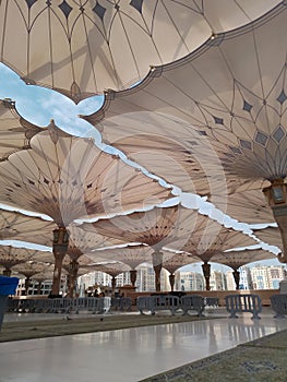 Umbrella construction on the square of Al-Masjid An-Nabawi or Prophet Muhammed Mosque