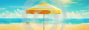 Umbrella and deck chair on stunning tropical beach. Summer vacation background. Created with generative Ai