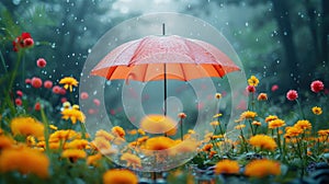 umbrella in flowers. Generative AI