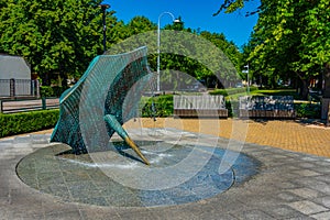 Umbrella fountain at green park in Latvian town Ventspils