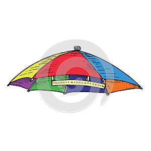 Umbrella hat of all colors of rainbow, hand drawn doodle