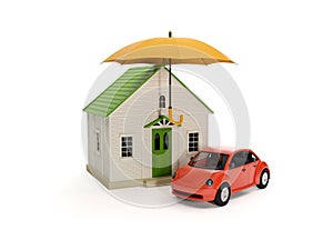 Umbrella house and car