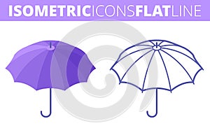 The umbrella. Isometric, 3d flat and outline icon set.