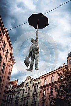 UMBRELLA MAN sulpture. Prague, Czech Republic