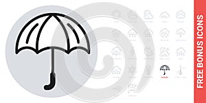 Umbrella, parasol or umbel icon for weather forecast application or widget. Simple black and white version. Free bonus