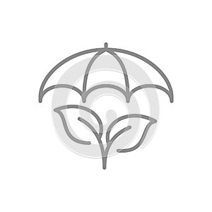 Umbrella and plant sprout line vector icon