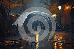Umbrella provides shelter from rain in dreary weather conditions photo