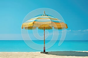 Umbrella Providing Shade For Sunsoaked Tropical Paradise. Generative AI