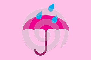 An umbrella with rain drops isolated on pink background