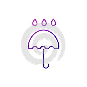 Umbrella with rain drops outline icon. Waterproof material label outline icon. Textile industry. Gradient symbol