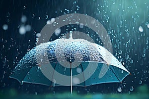 Umbrella and rain drops splash background. Generative ai