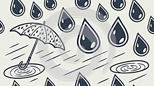 Umbrella in Rain with Falling Drops Seamless Pattern, vector design Generative AI