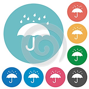 Umbrella with rain solid flat round icons