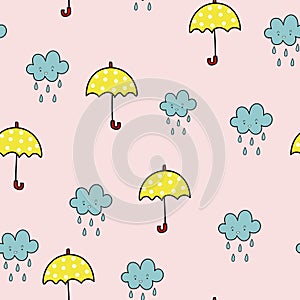 Umbrella and rainy cloud seamless pattern