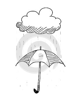 Umbrella On A Rainy Day Doodle