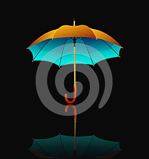 Umbrella with reflection on black background