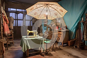 umbrella sewing machine in a workshop