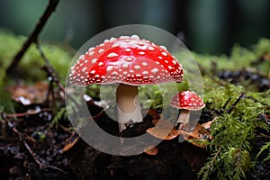Umbrella-shaped Red toadstool mushroom. Generate Ai