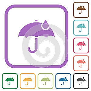 Umbrella with single raindrop solid simple icons