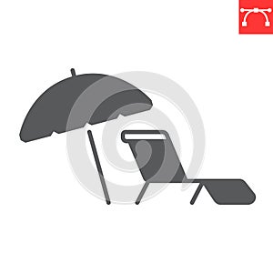 Umbrella and sun lounger glyph icon