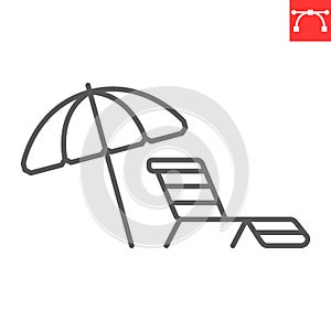 Umbrella and sun lounger line icon