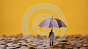 The umbrella and toy human depict life insurance, offering protection of life\'s uncertainties