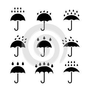 Umbrella vector icon. Rain protection umbrella water symbol. Rain safety sign drop icon isolated