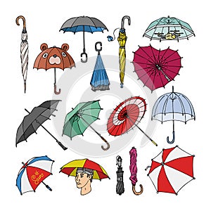 Umbrella vector umbrella-shaped rainy protection open and colorful parasol accessory illustration set of autumn rained photo
