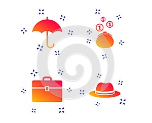 Umbrella, wallet and hat with case. Vector