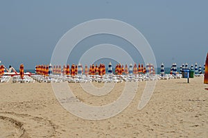 Umbrellas are at the beach resort