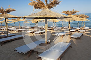 Umbrellas on the beach, St. Constantine and Helena resort, Varna province, Bulgaria