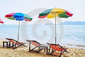 Umbrellas and deck chairs on the beach