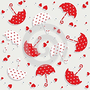 Umbrellas and hearts seamless pattern - vector