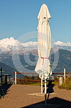 Umbrellas at mountain inn